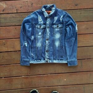 Trolls Distressed Light and Dark Blue Denim Jacket
